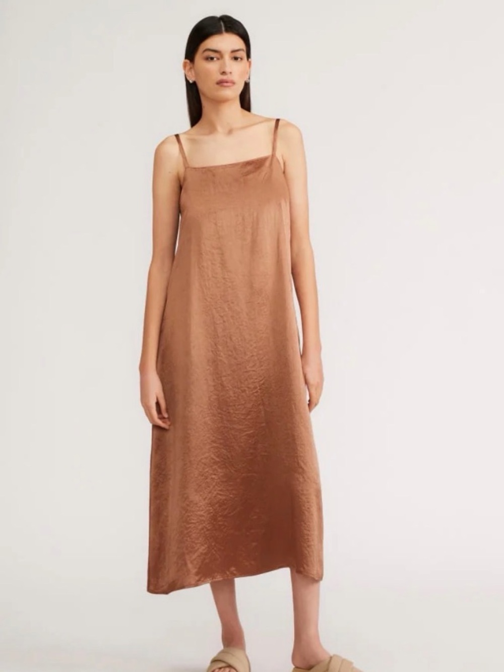 Everlane Copper-Brown Satin Slip Maxi Skirt